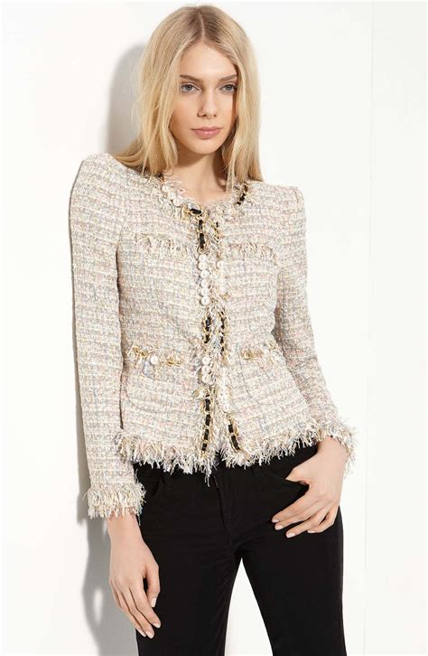 bouclé jacke chanel stil|chanel inspired boucle jacket.